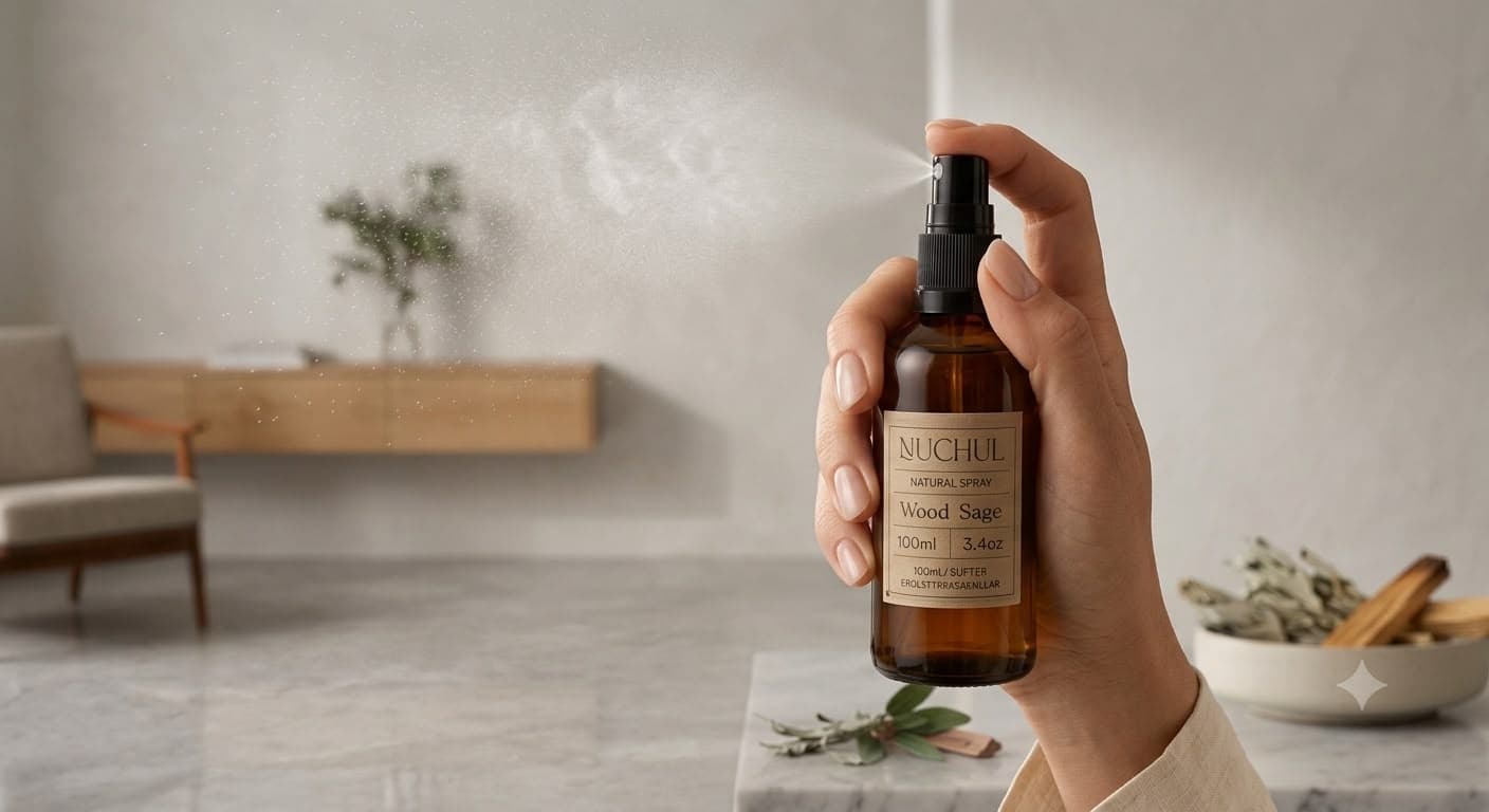 Mujer disfrutando el aroma del room spray UUCHUL